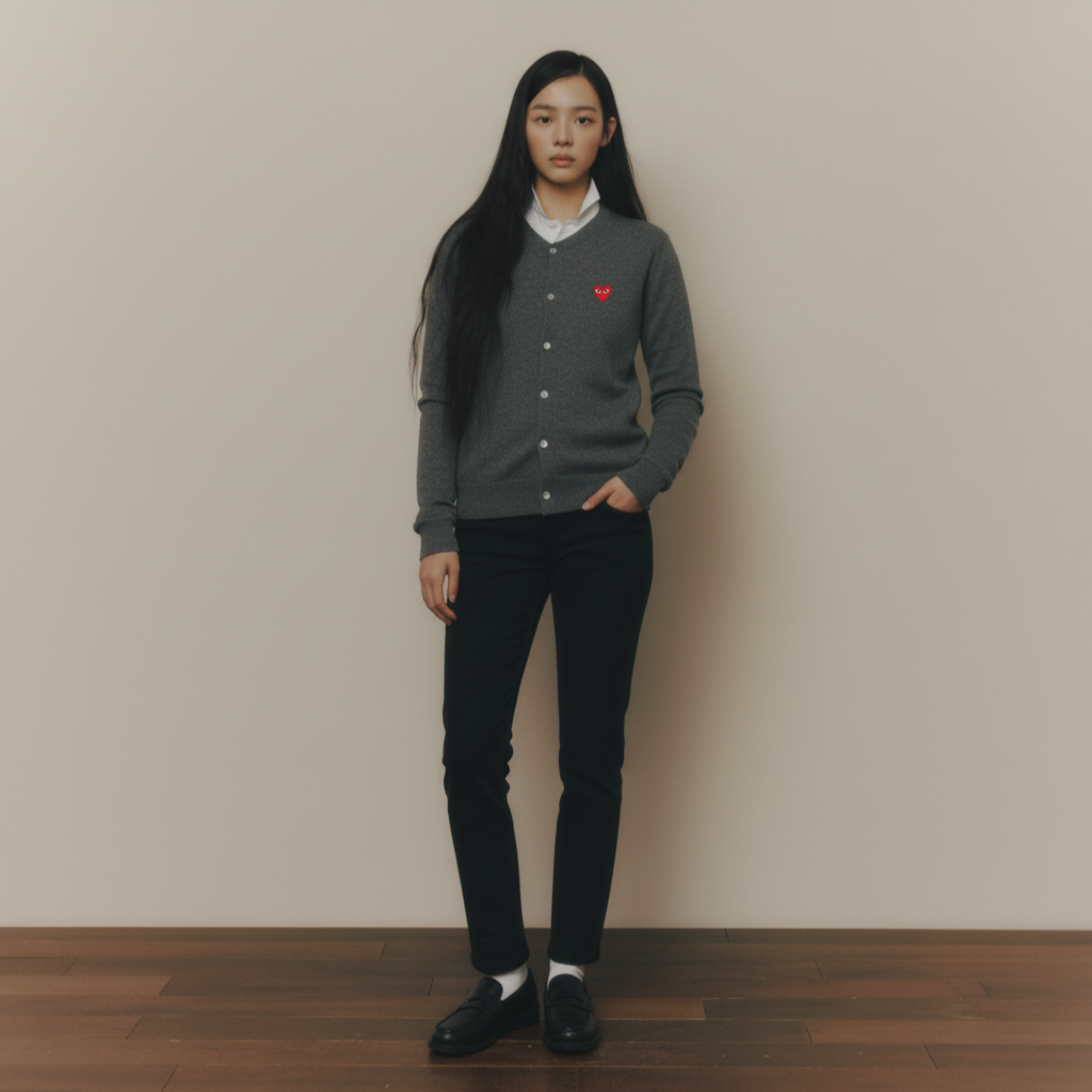 [CDG]꼼데가르송 레드와펜 U넥 가디건
