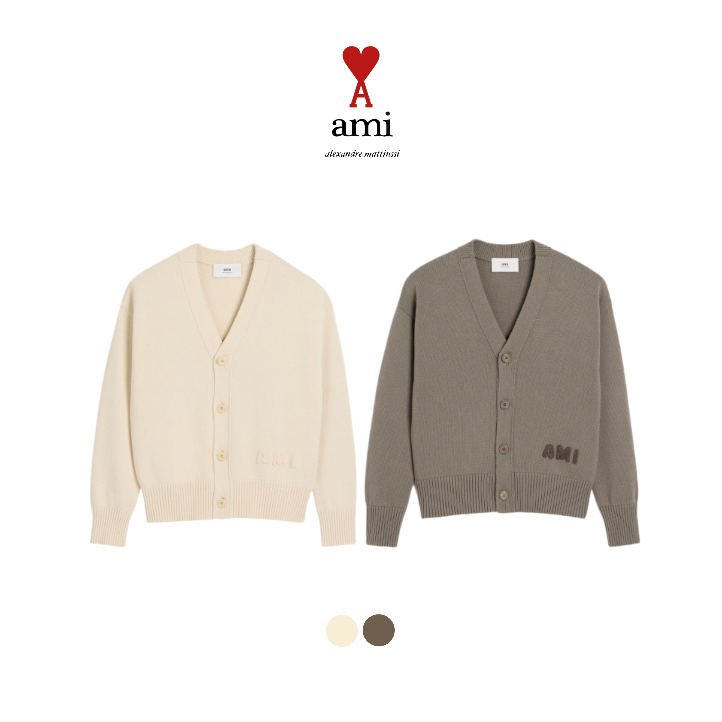 [AMI]아미 코튼 울 자수 가디건