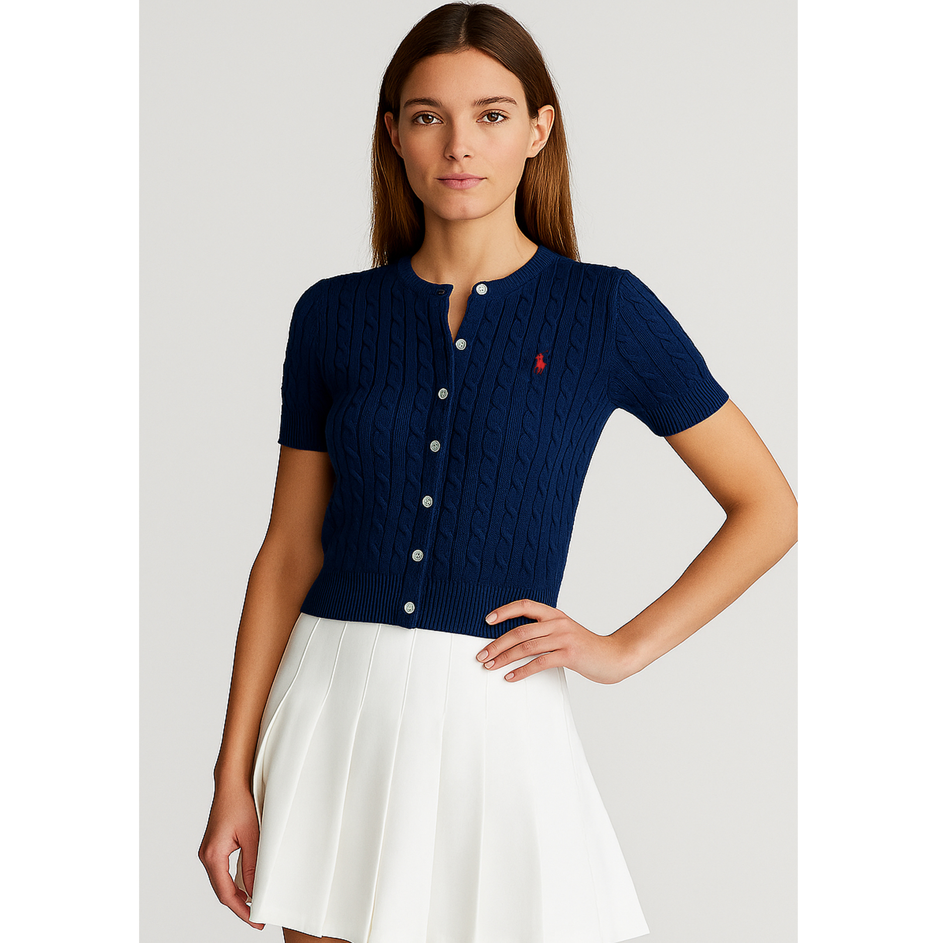 [POLO RALPH LAUREN]폴로 여성 케이블 반팔 가디건
