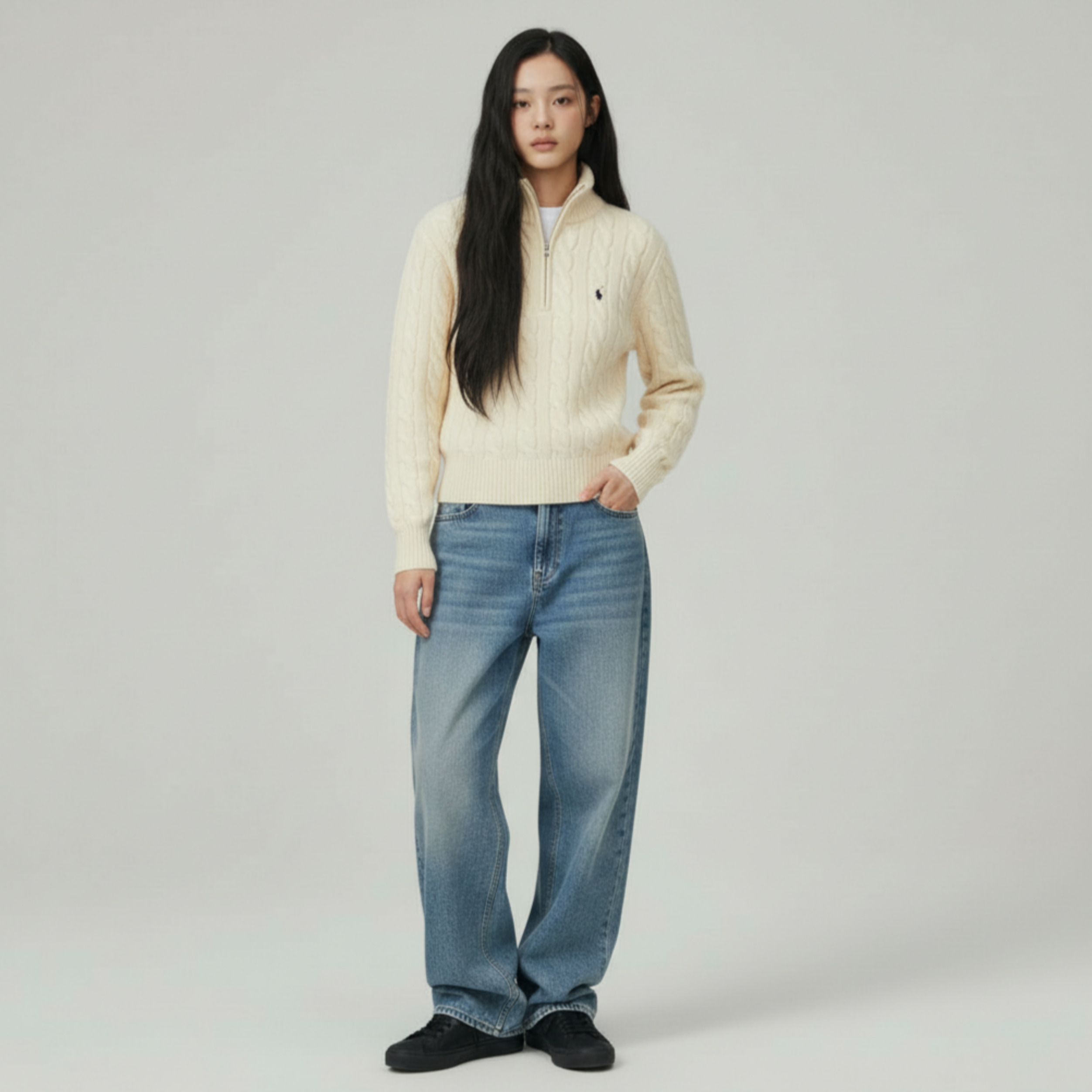 [POLO RALPH LAUREN]폴로 울 캐시미어 케이블 하프집업_봄 시즌 특가