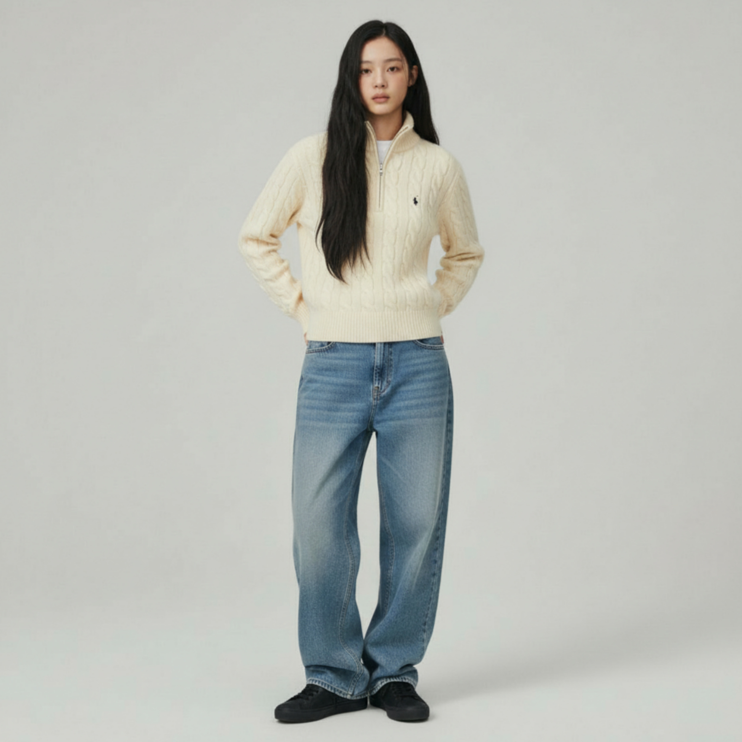 [POLO RALPH LAUREN]폴로 울 캐시미어 케이블 하프집업_봄 시즌 특가