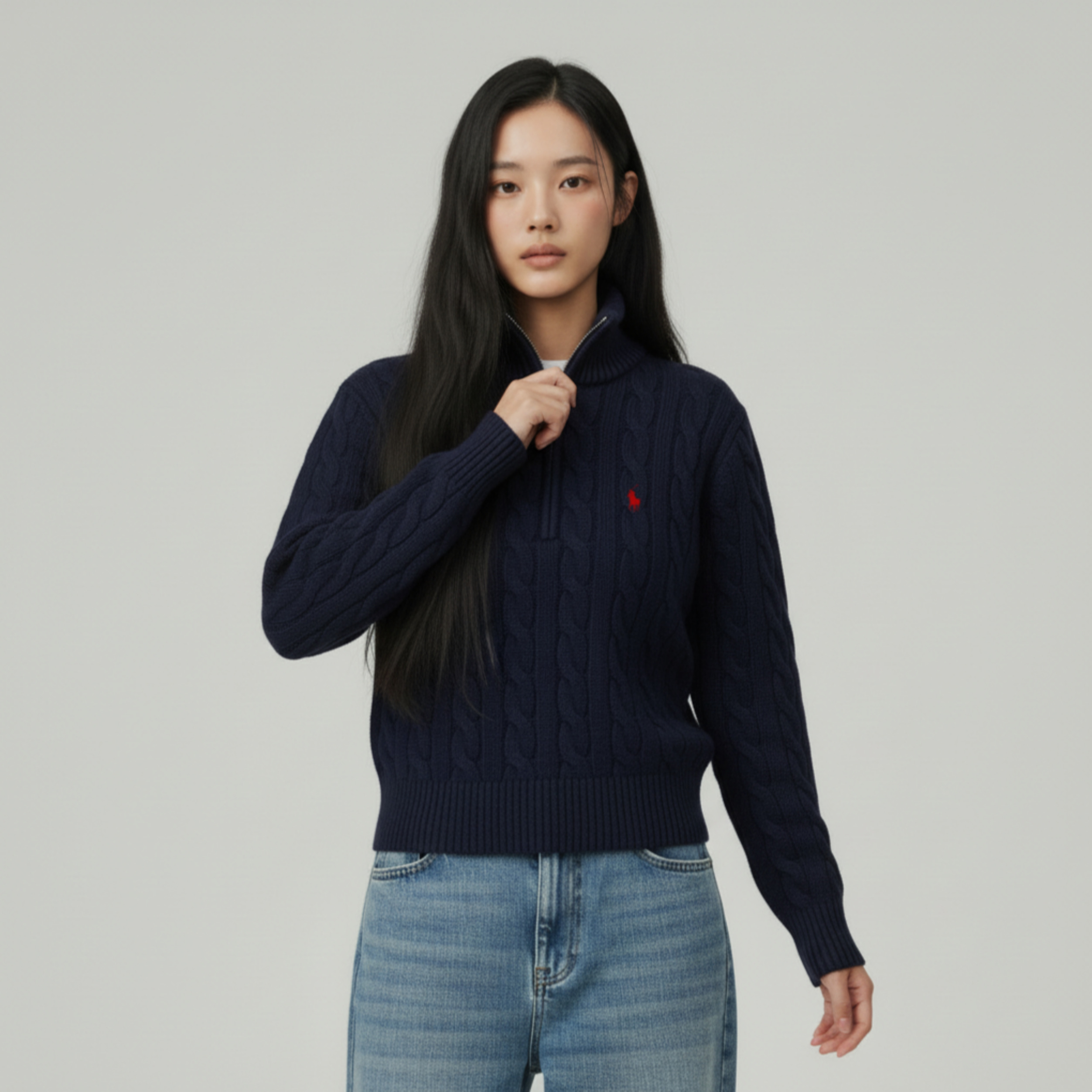 [POLO RALPH LAUREN]폴로 울 캐시미어 케이블 하프집업_봄 시즌 특가