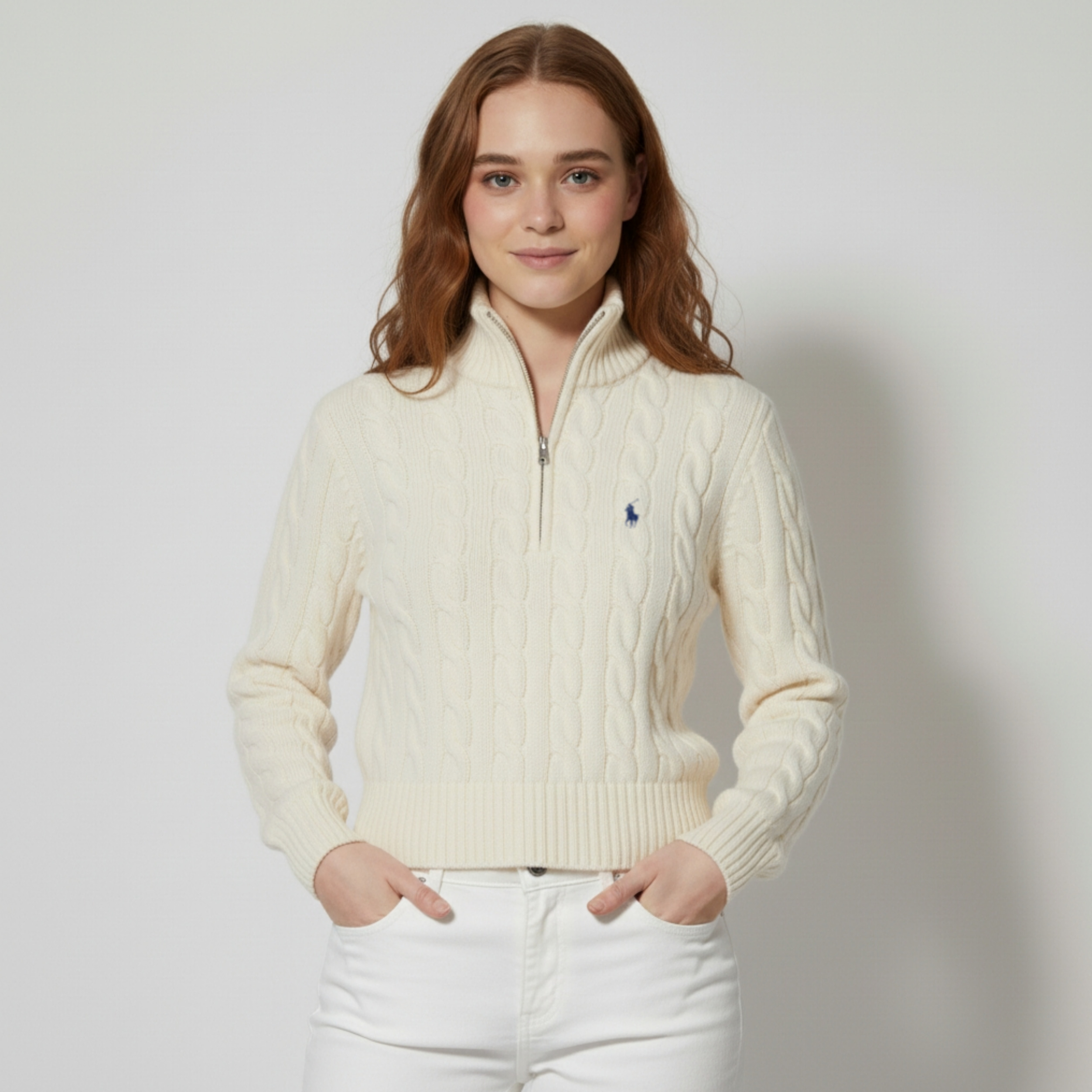 [POLO RALPH LAUREN]폴로 울 캐시미어 케이블 하프집업_봄 시즌 특가