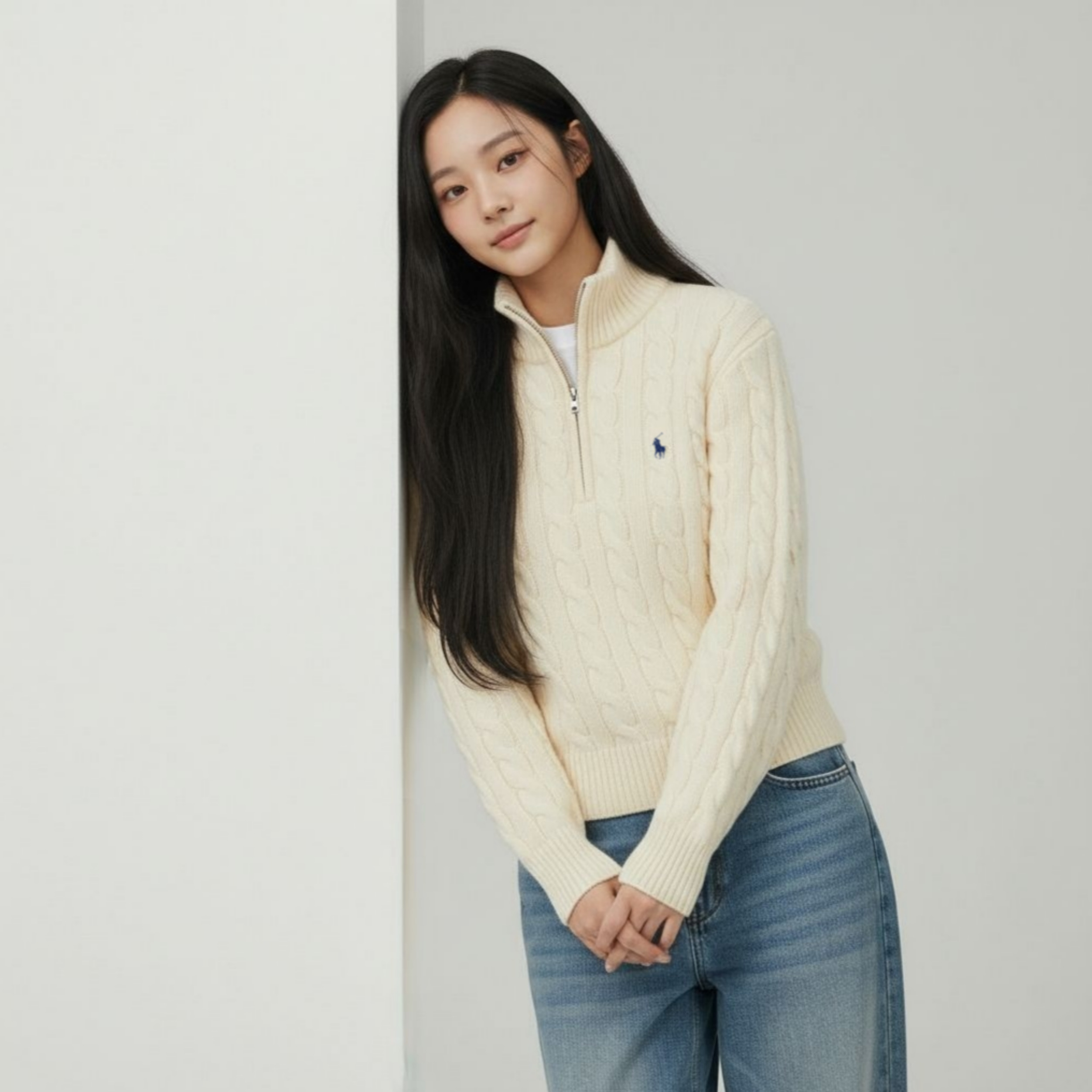 [POLO RALPH LAUREN]폴로 울 캐시미어 케이블 하프집업_봄 시즌 특가